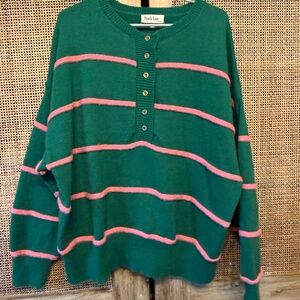 Peach Love California Green and Pink Striped Sweater